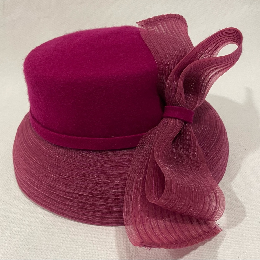 Wool Felt Hat Pink Fuchsia Bow Mysha Bucket Hat